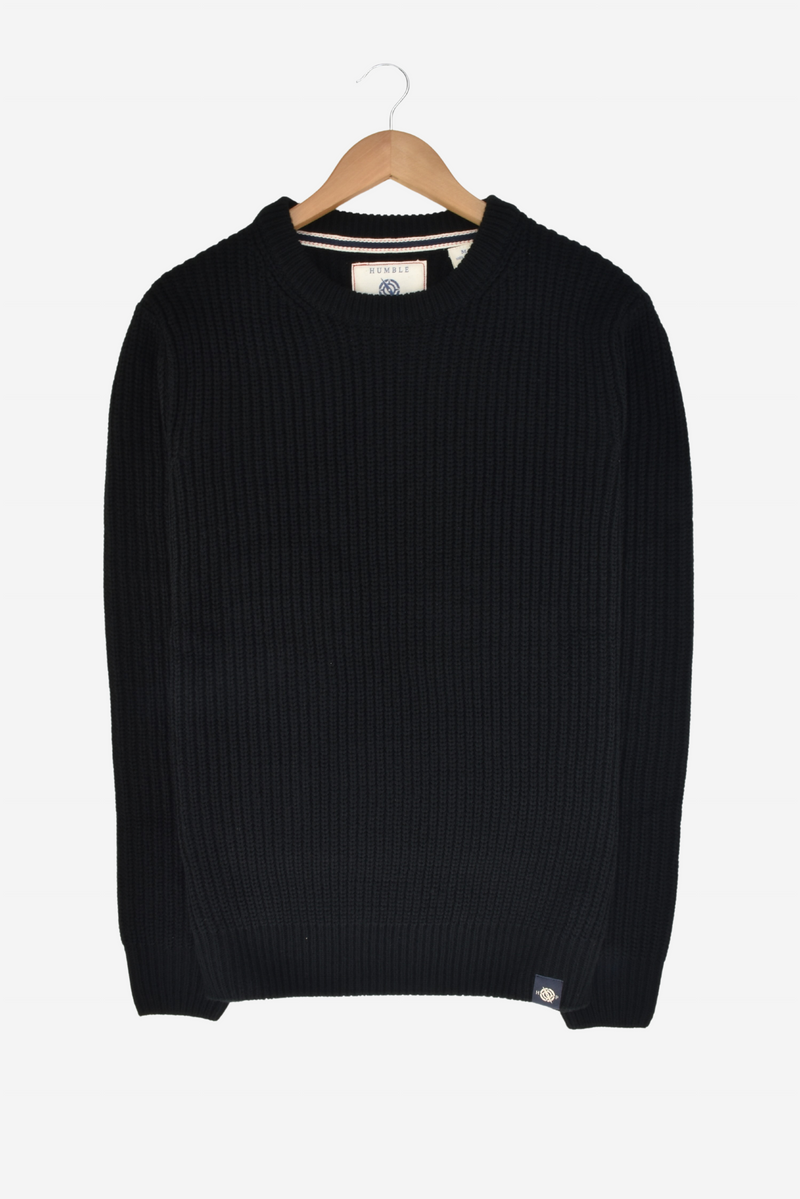 Mens Half Cardigan Stitch Black Basic Daily Crewneck
