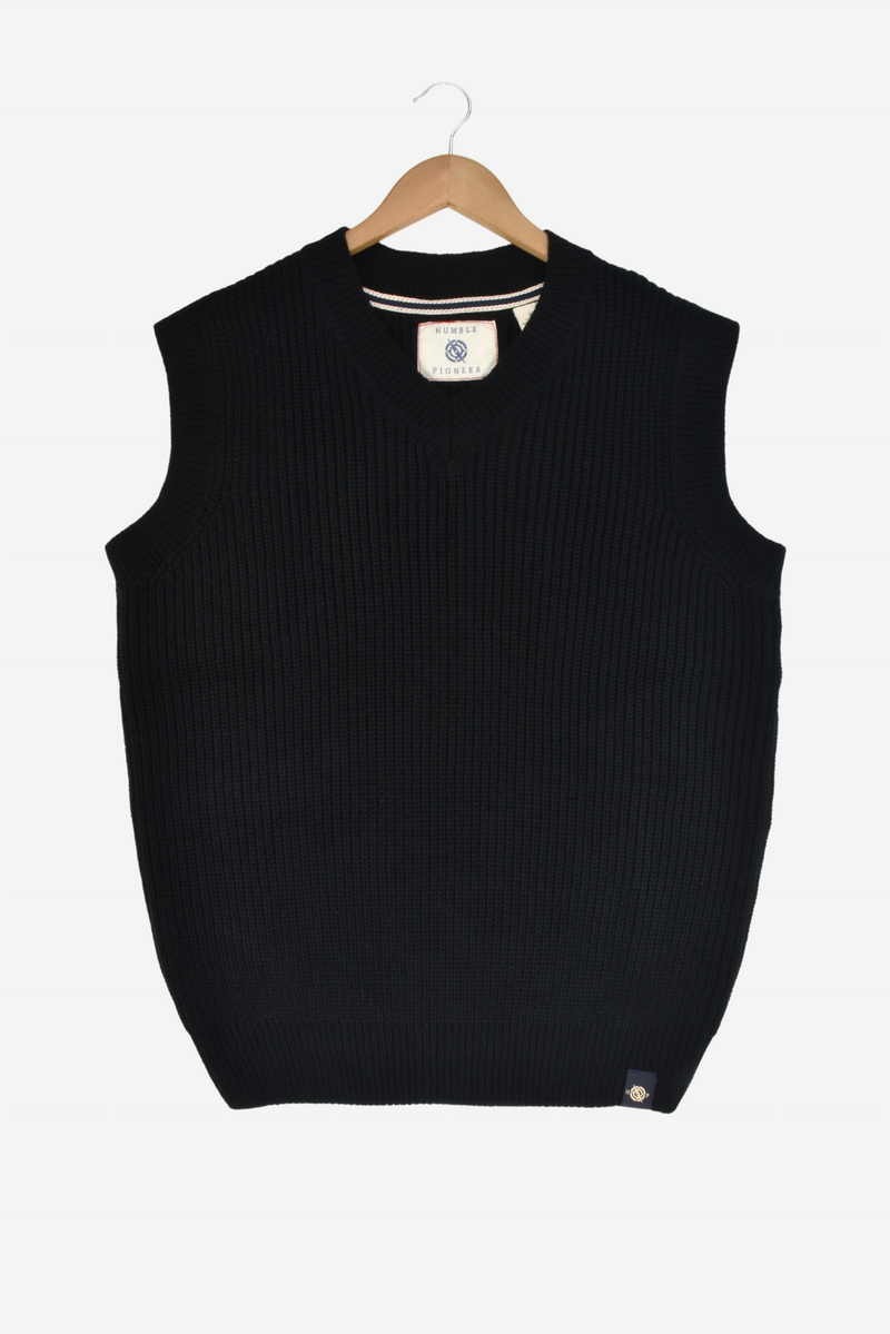 Humble Pioneer Men's Black Half Cardigan Stitch Vest