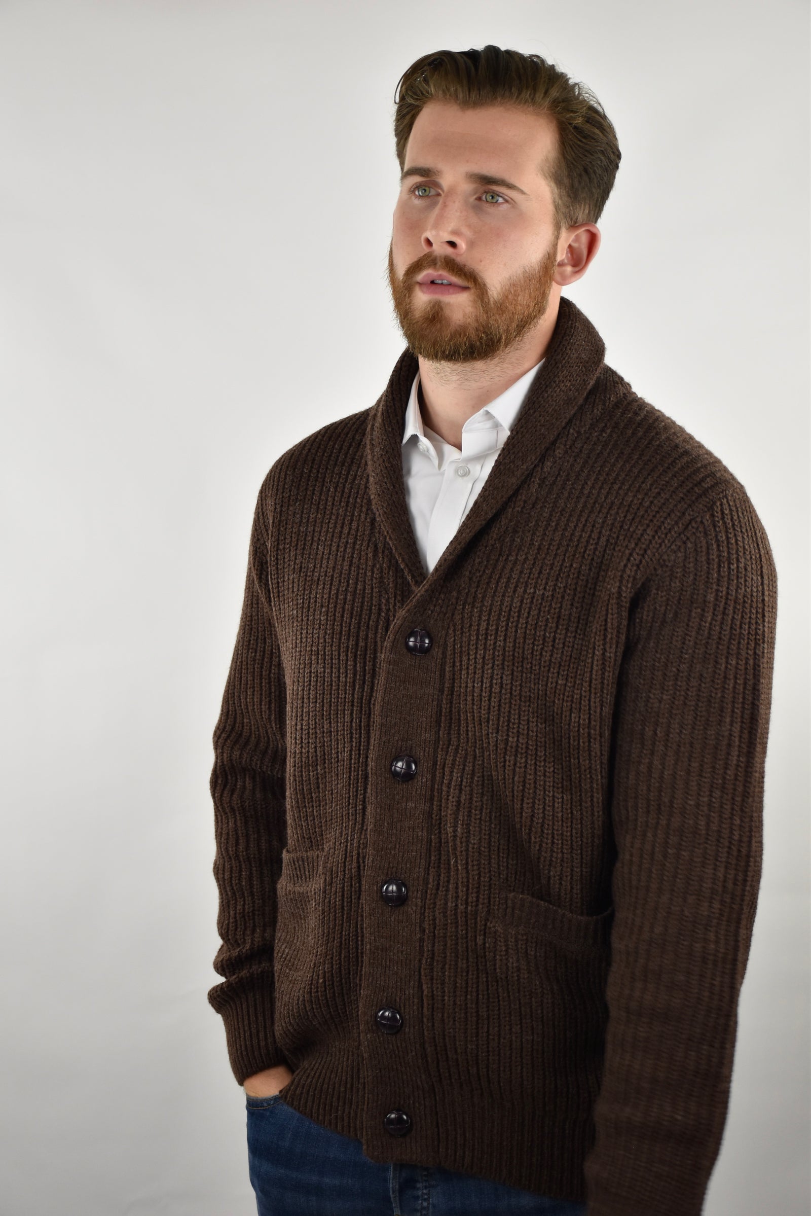 Shirt Brown Shawl Cardigan Mens WREESH Mens Shawl Collar Cardigan