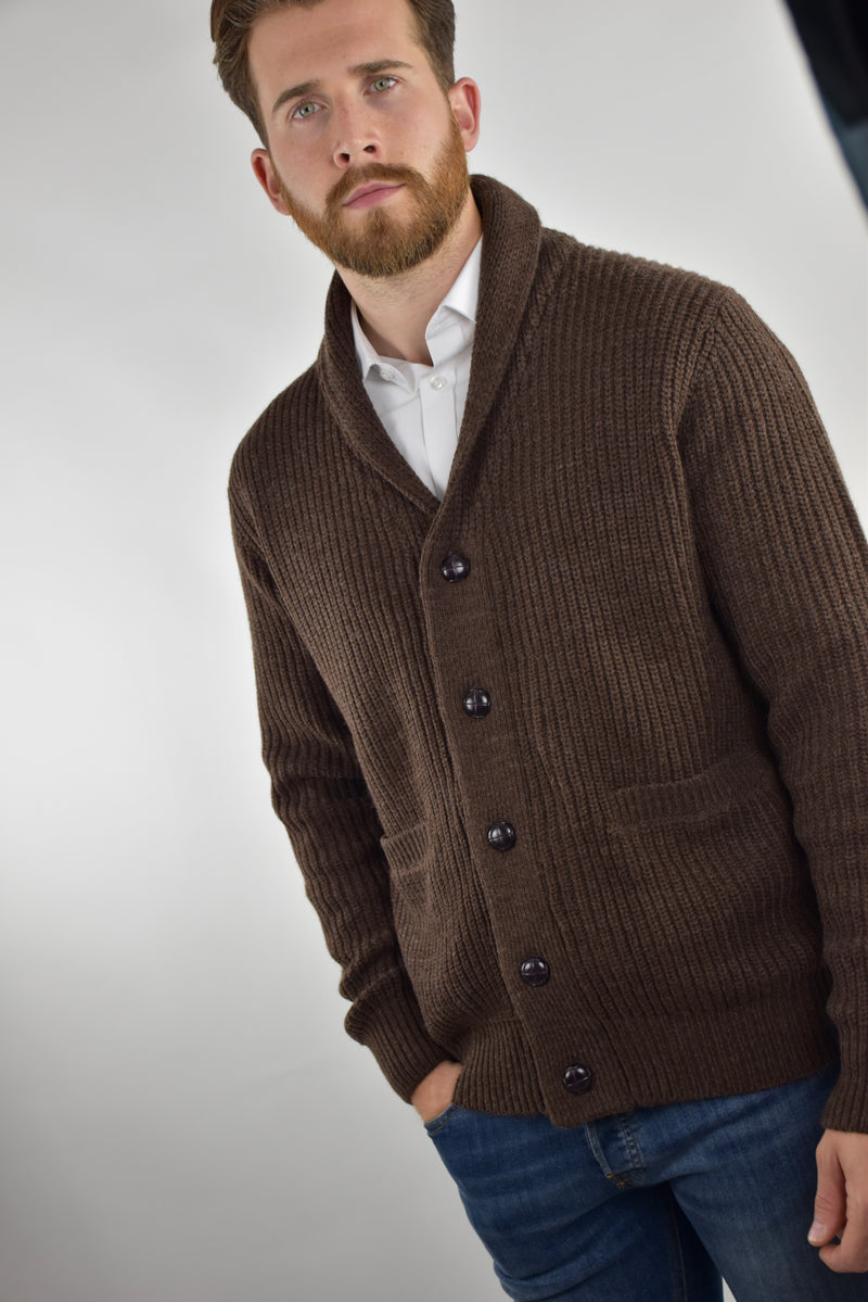 Humble Pioneer Men's Dark Brown Wool Shawl Cardigan