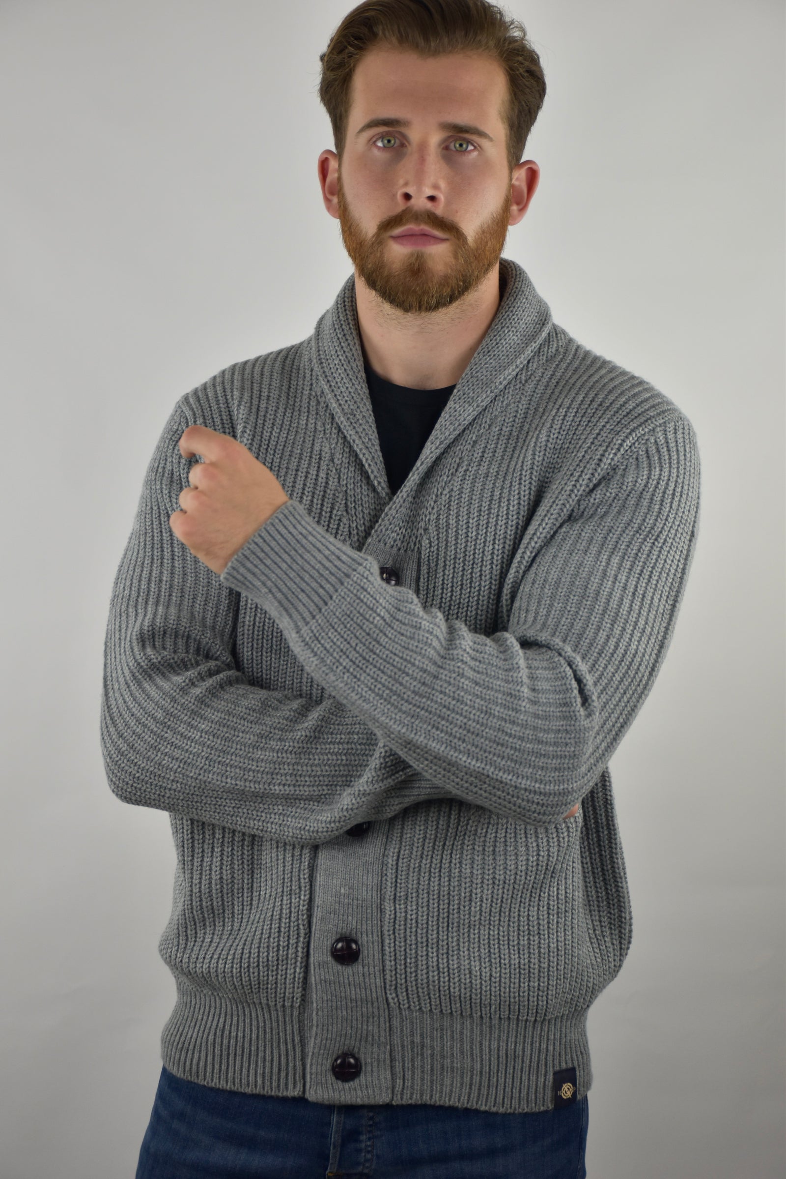 Humble Pioneer - Men's Grey Melange Wool Shawl Cardigan