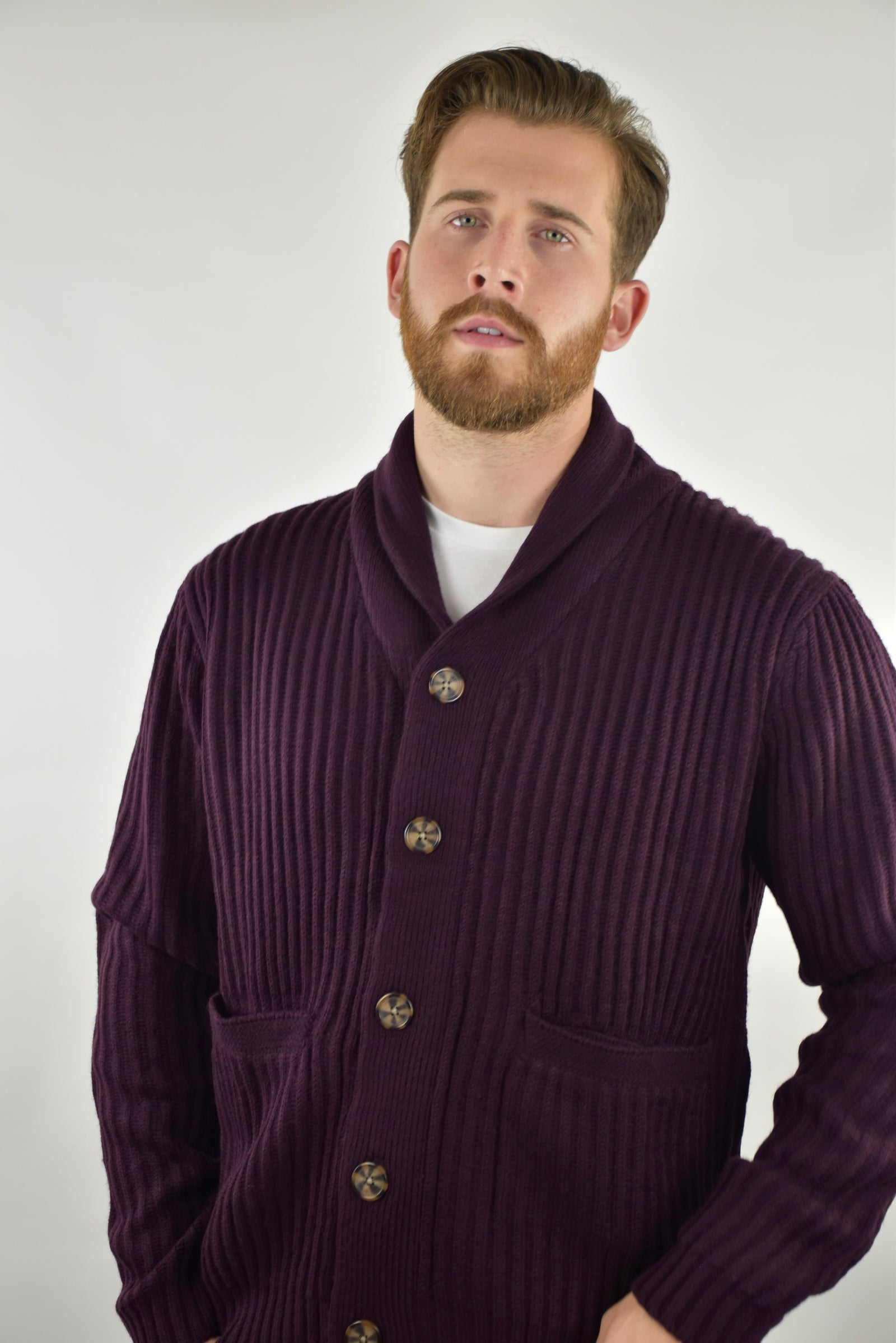 Humble Pioneer - Timeless Mens Burgundy Shawl Cardigan