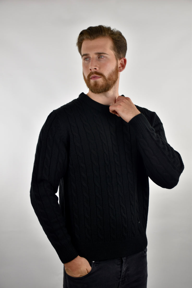 Humble Pioneer - Men's Black Cable Wool Crew Neck