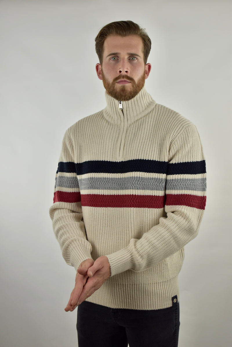 Humble Pioneer - Men's Ecru Striped Half Zip