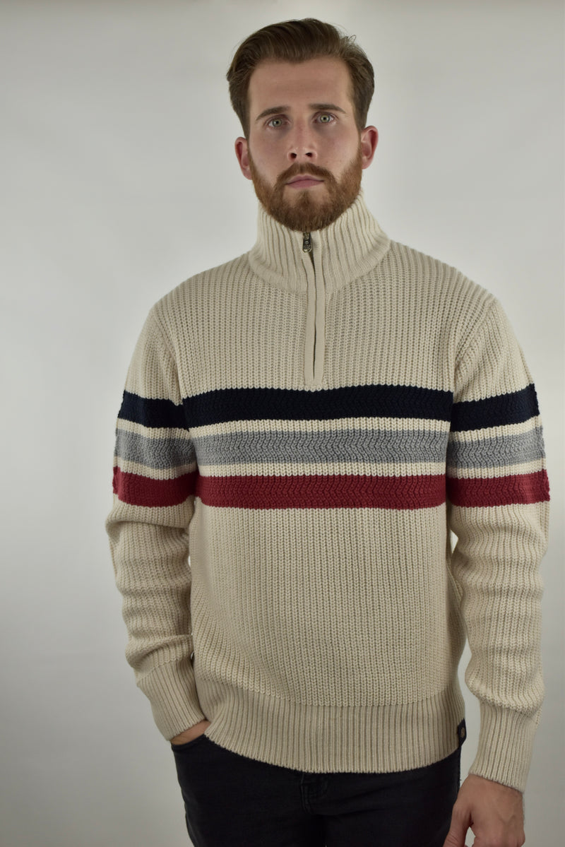 Humble Pioneer - Men's Ecru Striped Half Zip