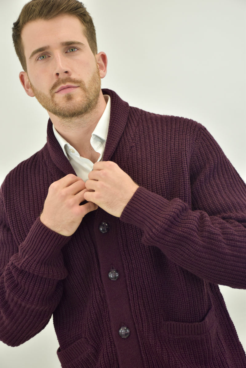 Humble Pioneer Men's Burgundy Wool Shawl Cardigan