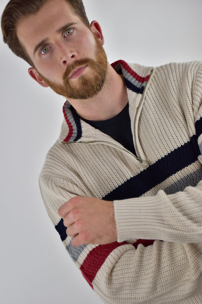 Humble Pioneer - Men's Ecru Striped Half Zip