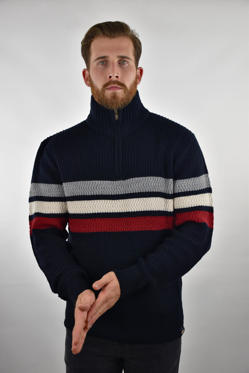 Humble Pioneer - Navy Striped Half Zip