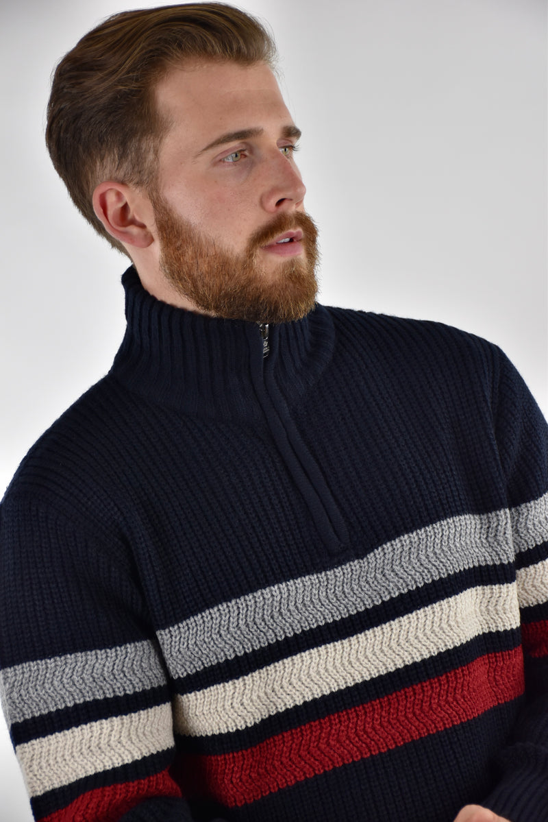 Humble Pioneer - Navy Striped Half Zip