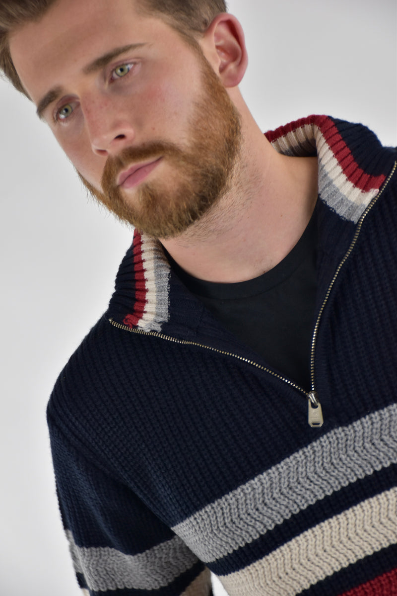Humble Pioneer - Navy Striped Half Zip