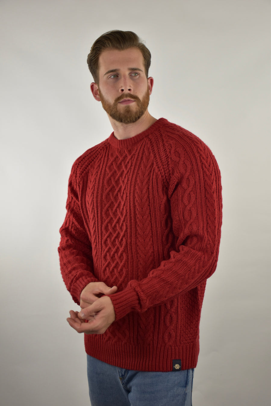 Humble Pioneer - Men's Red Fisherman Cable Knit Jumper