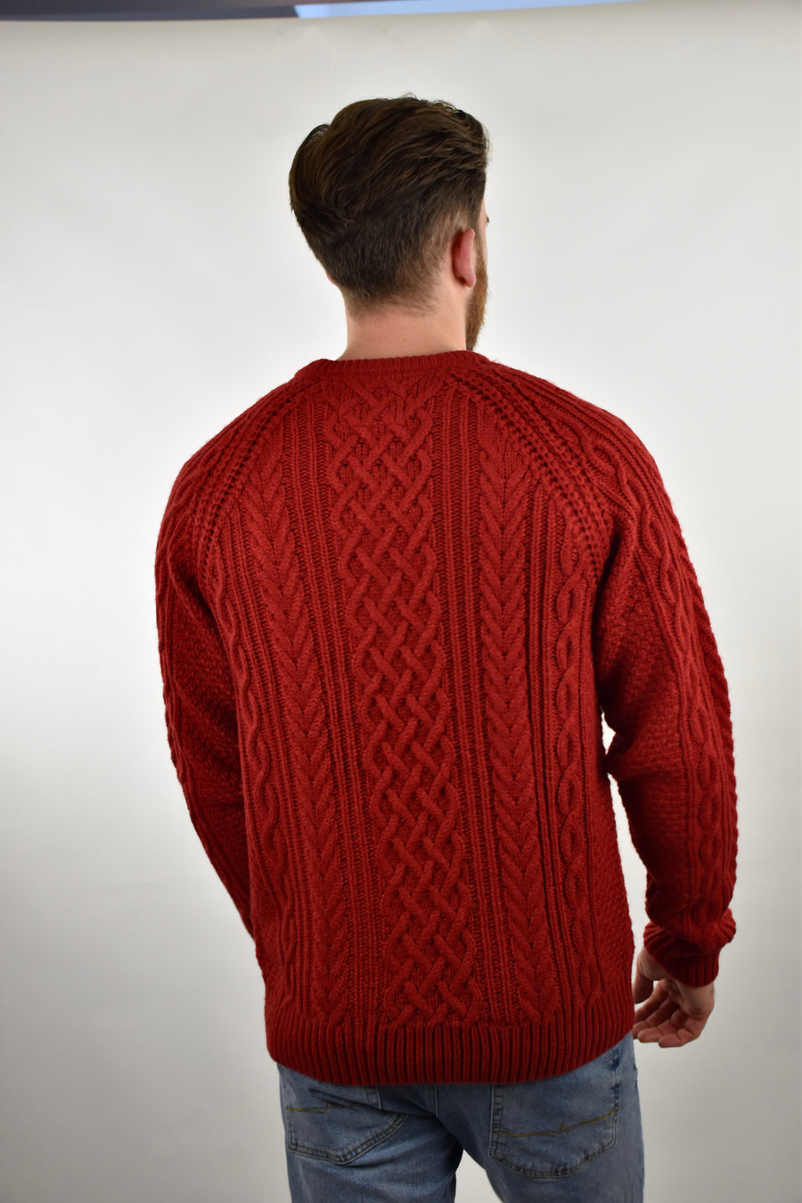 Humble Pioneer - Men's Red Fisherman Cable Knit Jumper