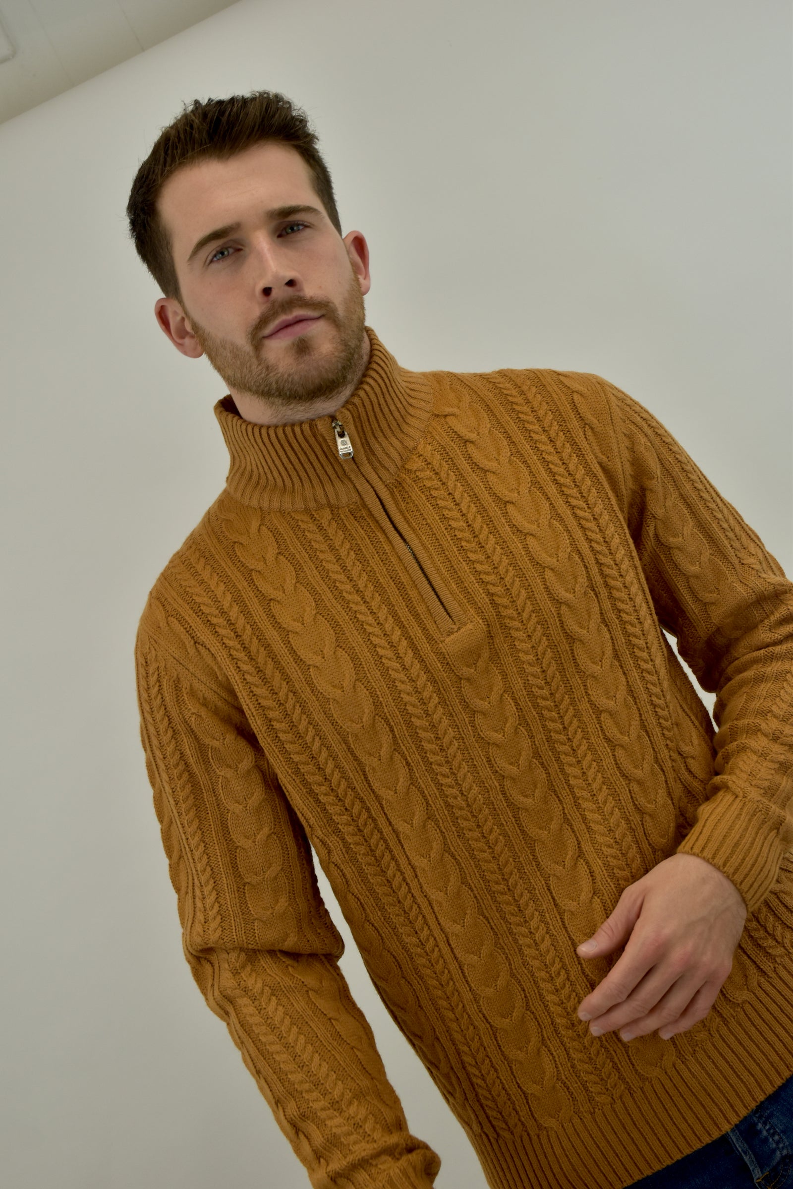 Humble Pioneer - Tan Cable Wool Half Zip