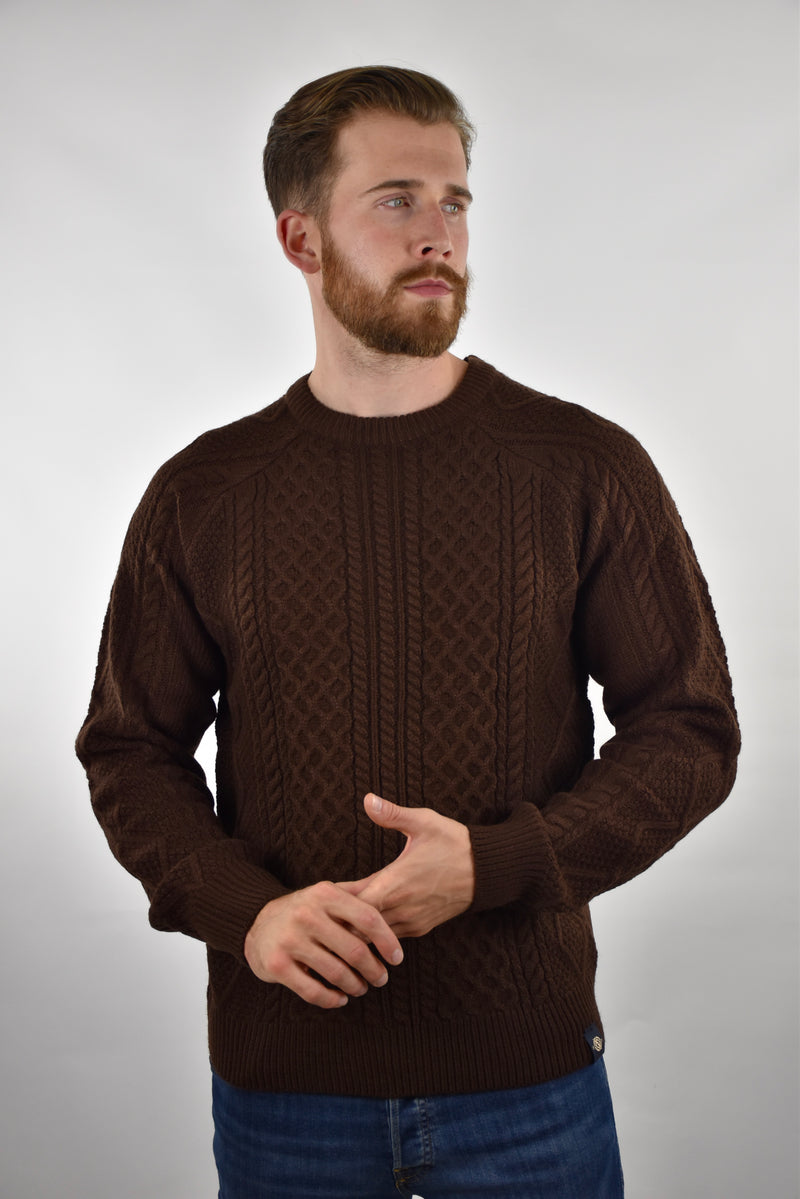 Humble Pioneer - Men's Dark Brown Cable Crew Neck