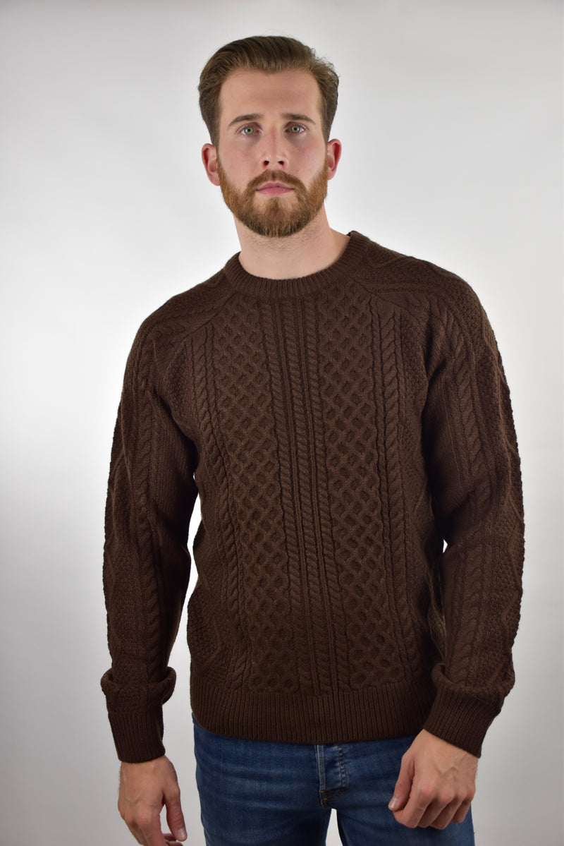 Humble Pioneer - Men's Dark Brown Cable Crew Neck