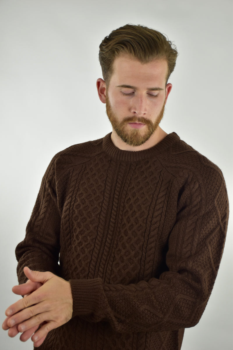 Humble Pioneer - Men's Dark Brown Cable Crew Neck